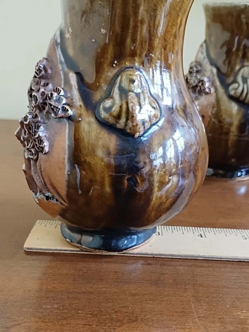 Vintage Japanese Banko Ware Ceramic Vases Torii Gate Mountain Pair 5.5